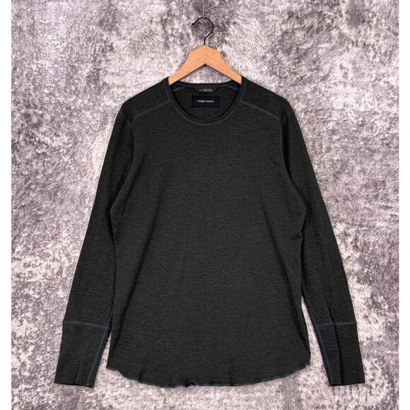 Wings Horns Shirt Large Mens Green Slub Crewneck Long Sleeve - Picture 1 of 8